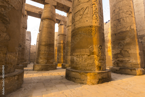 Fototapeta na wymiar Pillars of the Great Hypostyle Hall of the Temple of Karnak, Luxor (Egypt)
