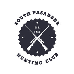 Wall Mural - Hunting club round vintage emblem with crossed rifles, vector illustration, eps10