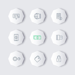 Sticker - Payment methods, types line octagon modern icons, vector illustration, eps10