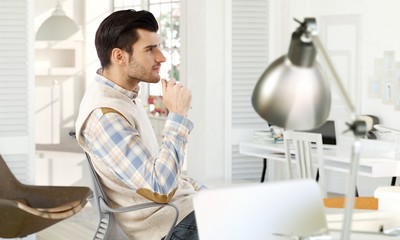 Poster - Young man thinking at home