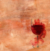 A Watercolour Glass Of Red Wine With A Red Stain