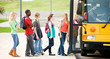 School Bus: Line of Students Boarding Bus