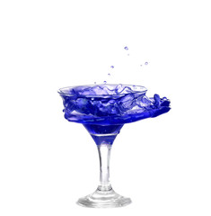 blue cocktail with splashes isolated on white background