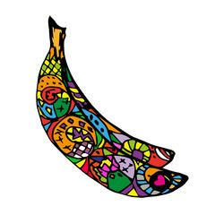 Wall Mural - Zentangle colorful banana on white background