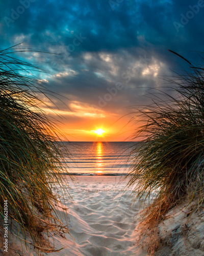 Naklejka - mata magnetyczna na lodówkę Personal Paradise on a Beautiful White Sand Beach at Sunset