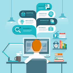 Wall Mural - businessman using computer. vector illustration.