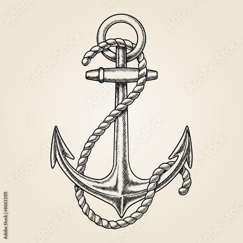 Cuadros en Lienzo Vector hand drawn nautical anchor