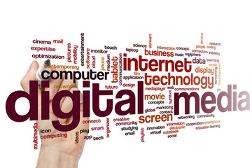Wall Mural - digital media word cloud
