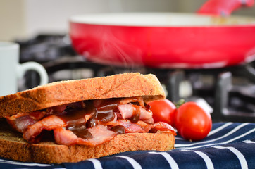 Bacon sandwich with brown sauce