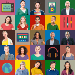 Canvas Print - Multiethnic People Colorful Smiling Portrait Technology Concept
