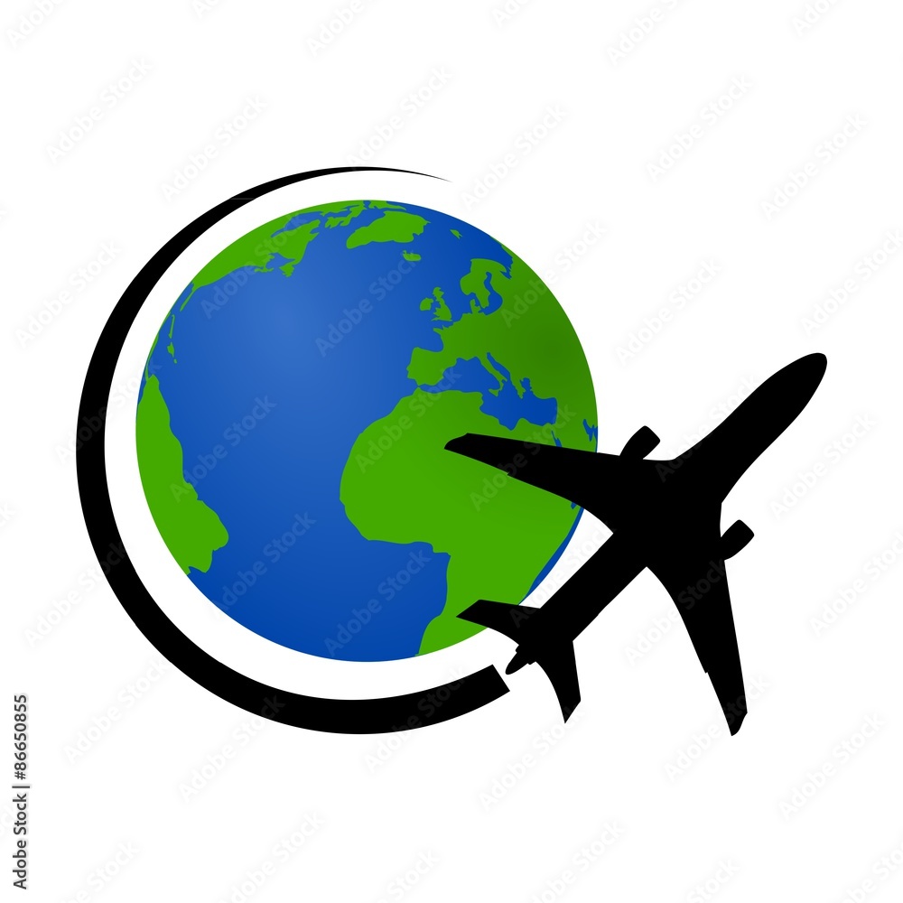 Logo Icon plane flying around planet Earth Stock Vector | Adobe Stock