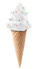 Ice Cream Vanilla Sprinkles In Wafer Cone Isolated