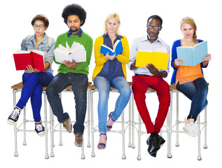 Poster - Group of Diverse Colorful People Reading Books