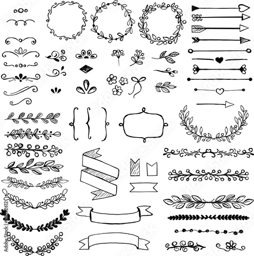 Fotomural Set of doodle design elements