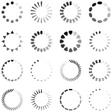 Loading, Progress Or Buffering Spinning Icons, Black And White