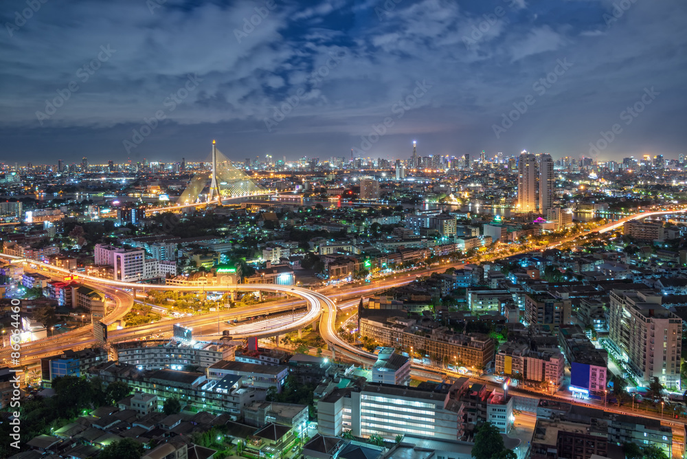 Bangkok Expressway and Highway top view, Thailand - obrazy, fototapety, plakaty 