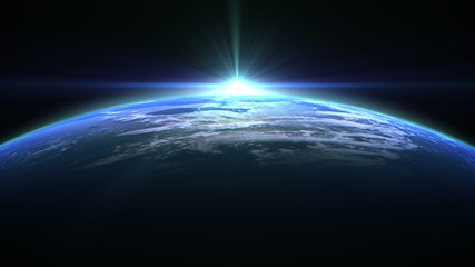Wall Mural - blue flare over the earth. 3d animation. loop. ultra high definition. 4k. 3840x2160.