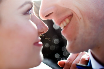 Wall Mural - beautiful gentle romantic passionate first kiss bride and groom