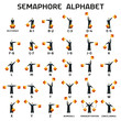 Semaphore alphabet flags on a white background