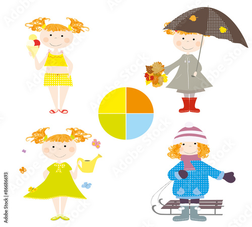 Little Girl And Four Seasons Vector Illustration For Kids Buy This Stock Vector And Explore Similar Vectors At Adobe Stock Adobe Stock