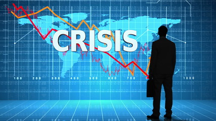 Poster - Businessman in front of global business interface