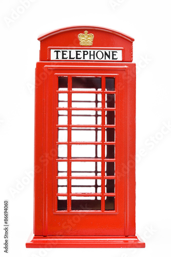 Fototapeta na wymiar Red phone booth isolated on white background