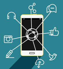 Aufkleber - Modern smartphone with media icons illustration. Social media co
