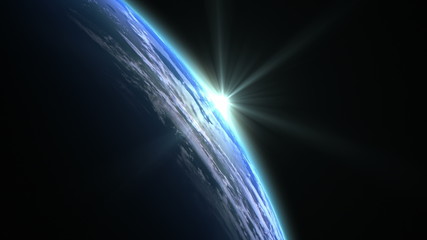 Wall Mural - blue flare over the earth. looped. 3d animation. ultra high definition. 4k.