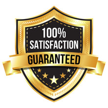 Gold 100% Satisfaction Guaranteed Shield And Ribbon