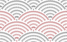 Vector Abstract Seamless Geometric Background Drops Of Gray And Red Fan-shaped Decorative Elements. Vector Seamless Pattern On White Background.