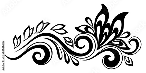 Beautiful Floral Element Black And White Flowers And Leaves