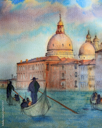 Naklejka - mata magnetyczna na lodówkę Painting of Venice Italy, painted by watercolor