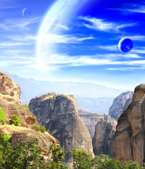 Wall Mural - fantastic landscape with planet