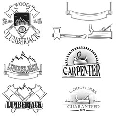 Set of vintage lumberjack labels, emblems and design elements 