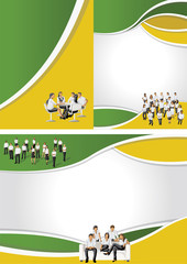 Yellow and green template for brochure with business people