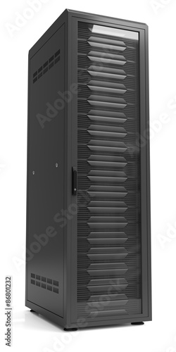 Cuadros en Lienzo Network server racks in server cabinet isolated on white.