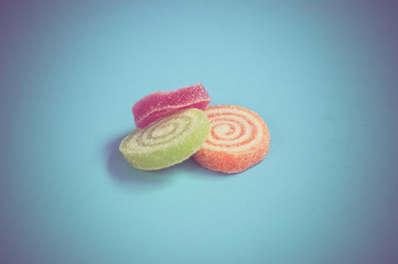 Colorful fruit-paste sweets with filter effect retro vintage sty