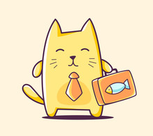 Vector Illustration Of Color Business Character Cat With Briefca