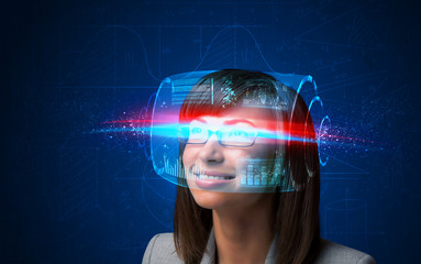 Future woman with high tech smart glasses