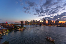 New York City Brooklyn Bridge Evening Sunset Skyline