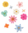 パステルカラーのカラフルな柔らかい水彩画の花の素材セット