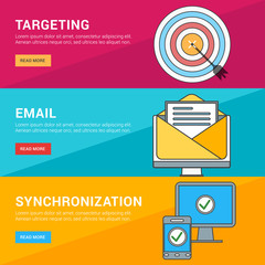 Wall Mural - Flat Design Concept. Set of Vector Illustrations for Web Banners. Targeting, Email, Synchronization