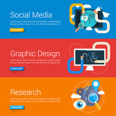 Wall Mural - Flat Design Concept. Set of Vector Illustrations for Web Banners. Social Media, Graphic Design, Research