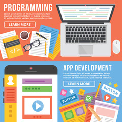 Wall Mural - programming, app development flat illustration concepts set