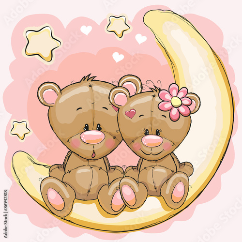 Naklejka dekoracyjna Two Bears on the moon