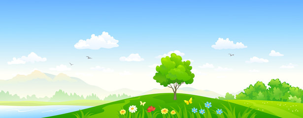 Fototapete - Green hills panorama