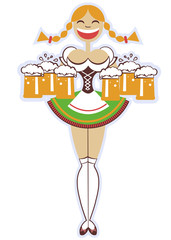 Wall Mural - oktoberfest waitress with glasses of beer.Vector woman illustrat