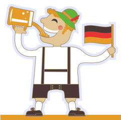 Wall Mural - German man drinking beer and holding flag.Vector oktoberfest ill