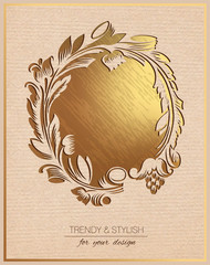 Wall Mural - Invitation card with gold floral frame. 