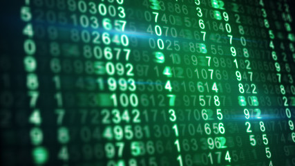 Wall Mural - green numbers on digital screen shallow dof